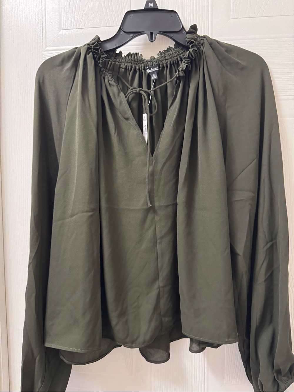 Madewell Olive Smocked-Neck Peasant Blouse - Picture 4 of 8